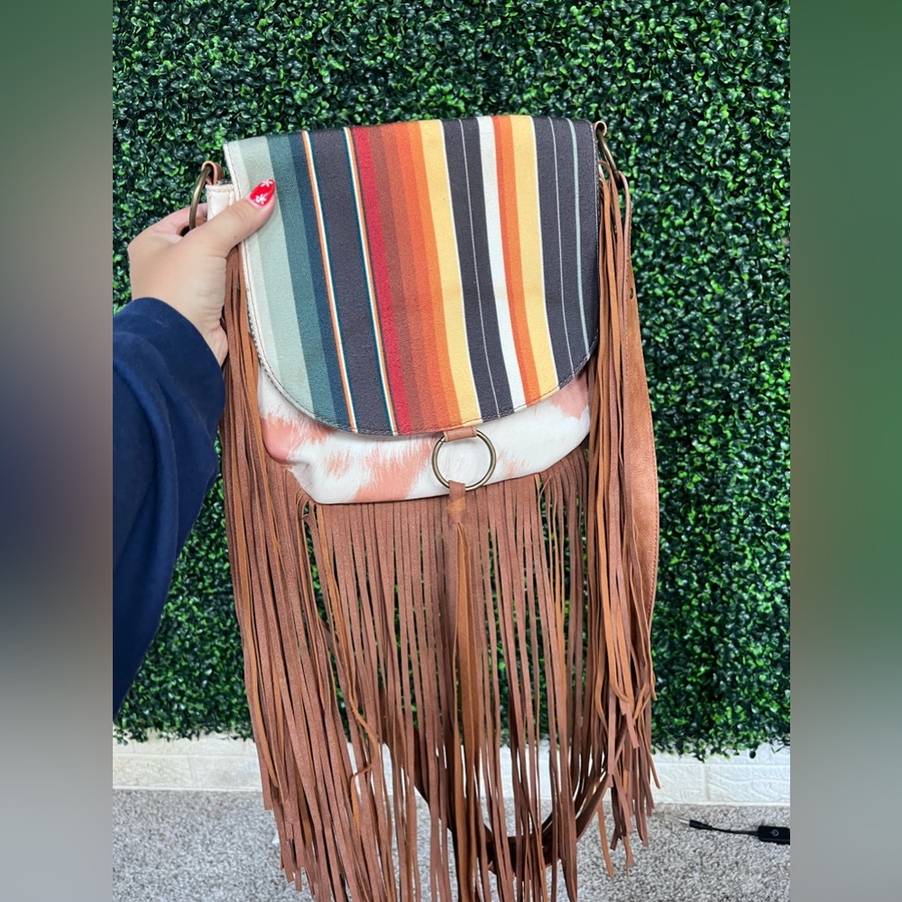Lucky and blessed cowhide & serape crossbody